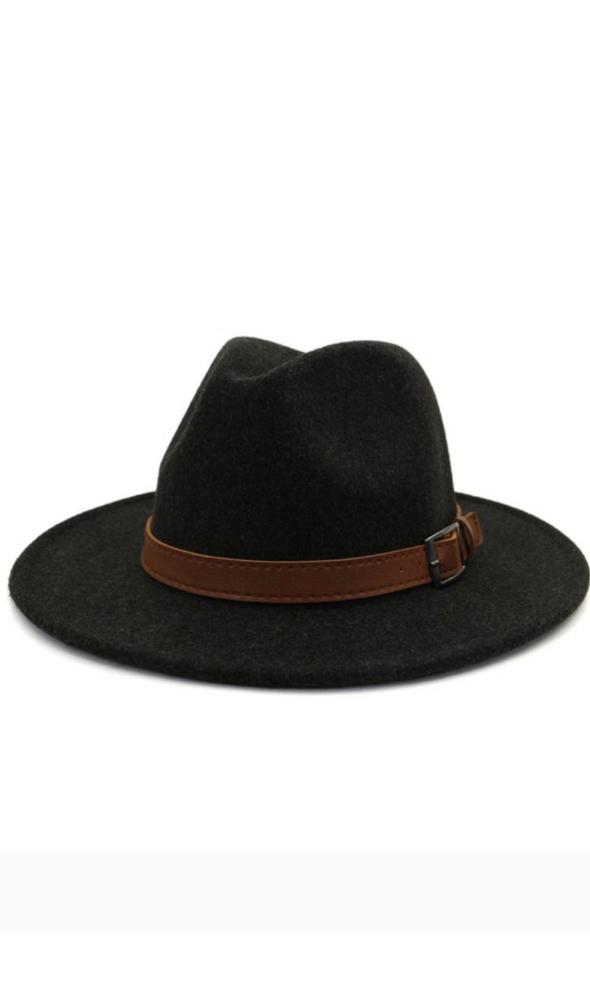 Cane Black Essential Wool Felt Panama Hard Brim Hat