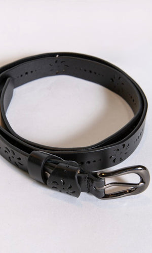 Collective Black Floral Design Detail Leatherette Belt
