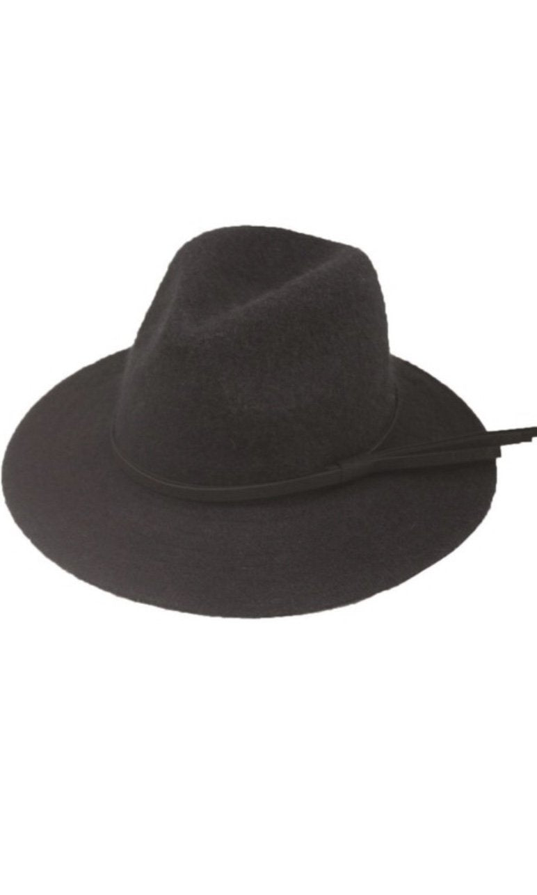 Cameron Black Braided Faux-Suede Panama Hard Brim Hat