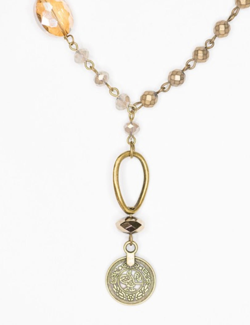 Molly Beaded Copper Coin Charm Lariat Necklace