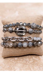 Grey Crystal  Beaded Wrap Bracelet