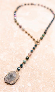 Janice India Agate Beaded Lariat Long Necklace