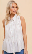 *SALE! Abvera White Tan Subtle Stripe Tiered Blouse Shirt