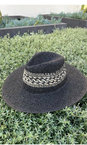 Bradleigh Black Jacquard Wide Hard Brim Panama Sun Hat