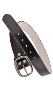 Vintage Black Genuine Leather Silver Buckle Belt