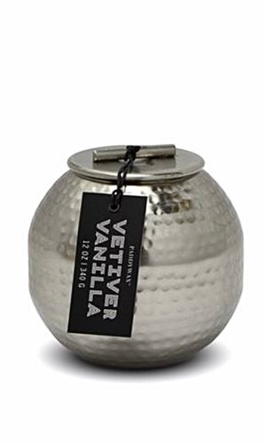 Paddywax PATINA Silver Hammered Metal Vetiver & Vanilla 12 OZ Candle