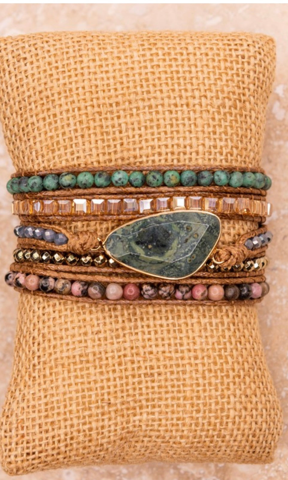 Jade Beaded Vegan Leather Wrap Bracelet