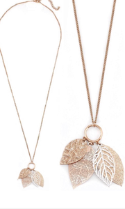 Necklace Multi Rose Gold Metal Filigree Multi-Leaf Layered Necklace