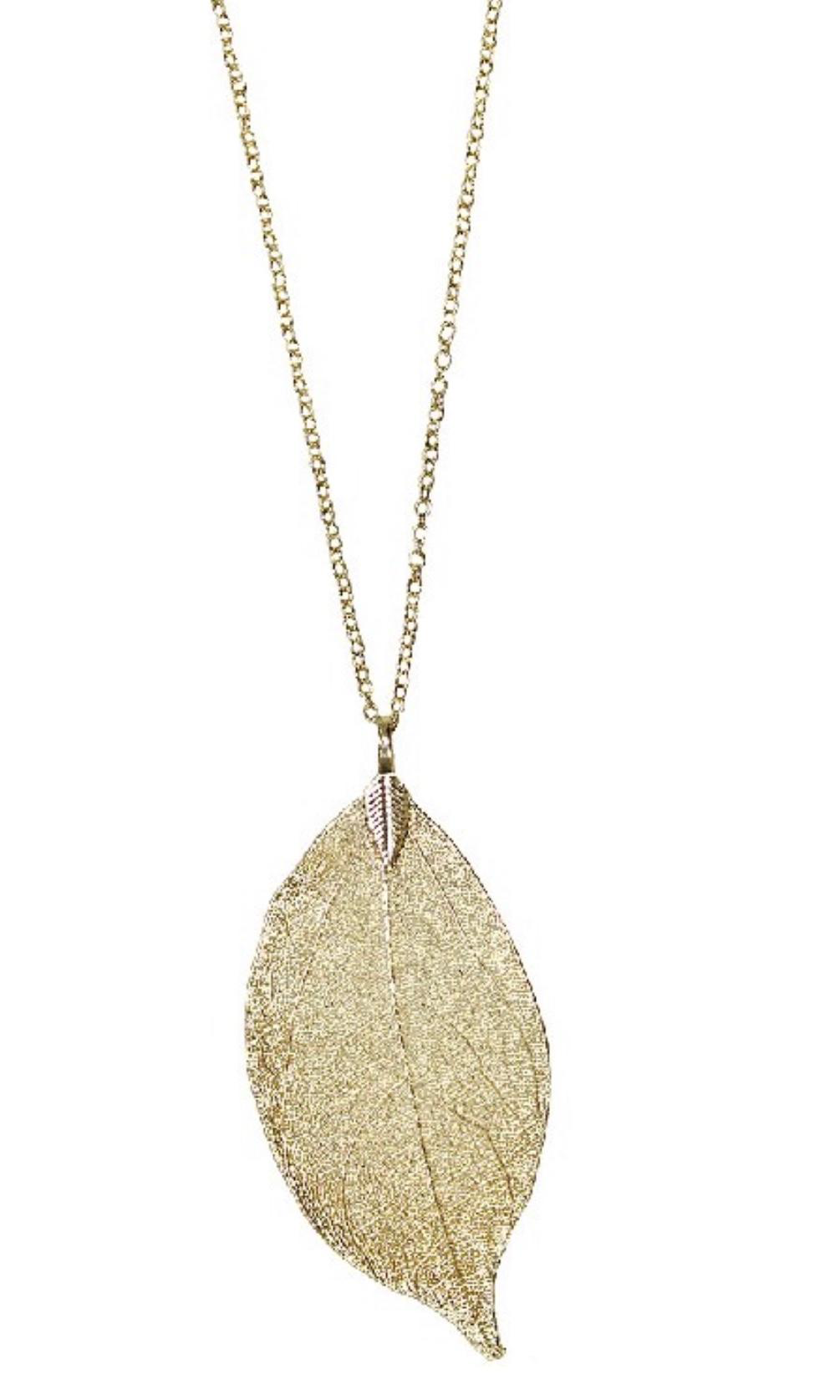 Necklace Delicate Gold Filigree Leaf Pendant Long Necklace