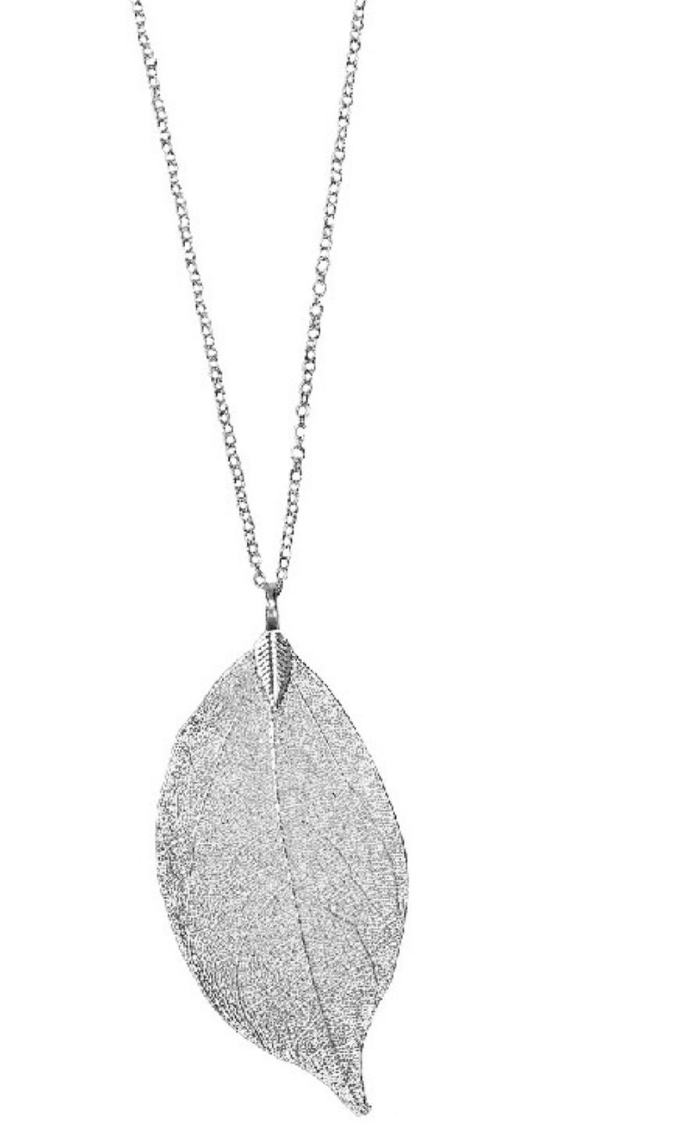 Necklace Delicate Silver Filigree Leaf Pendant Long Necklace